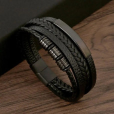 Браслет мужской кожаный METAL COLOR: A3 черный 17-19 см (длина 21 см) (2039308696)