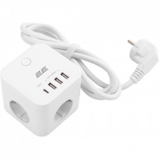 Сетевой фильтр питания 2E 3*USB-A, 1*USB-C, 1.5м, white (2E-ADC331WH)