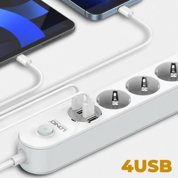 Сетевой фильтр удлинитель 4 евро розетки 4 USB 2м с защитой и заземлением LDNIO SE4432 2500W 10A USB 3.4A (42030) Сетевой фильтр удлинитель 4 евро розетки 4 USB 2м с защитой и заземлением LDNIO SE4432 2500W 10A USB 3.4A (42030)