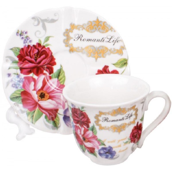 Кавова чашка Romantic Life 90мл із блюдцем у подарунковій коробці (134130)