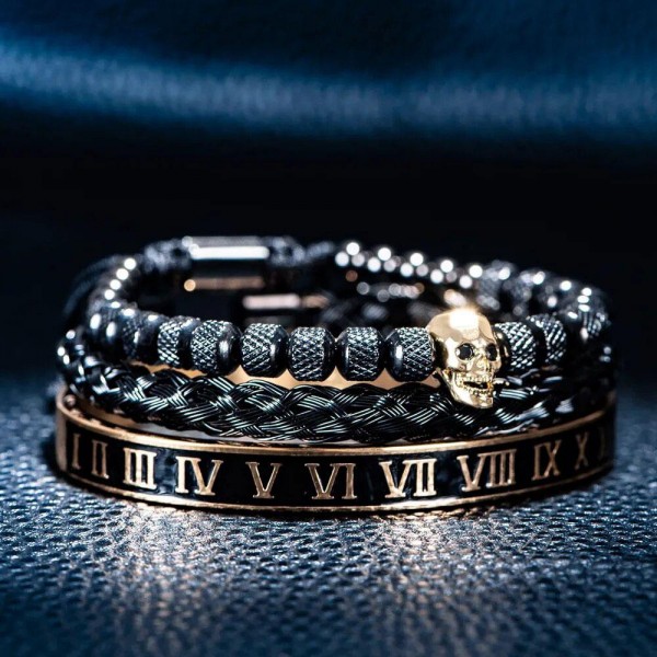 Браслет мужской стальной PAX ROMANA SATORI BLACK & GOLD из нержавеющей медицинской стали комплект (2094253817)