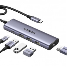 Концентратор Ugreen USB-C to HDMI + 3xUSB 3.0 + PD CM511 gray (15596)