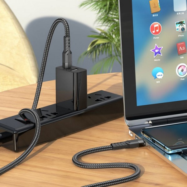 Кабель HOCO U110 Type-C to Type-C 1.2м charging, ток до 3A для смартфонов 60W Чёрный (38830)