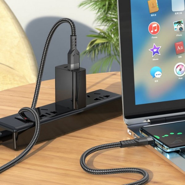 Кабель для зарядки телефонов USB - Type-C HOCO U110 Extra Durability 2.4A Чёрный (70140)