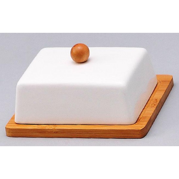 Маслянка Ceram-Bamboo фарфорова з бамбуковим блюдцем 14х12см (111540)