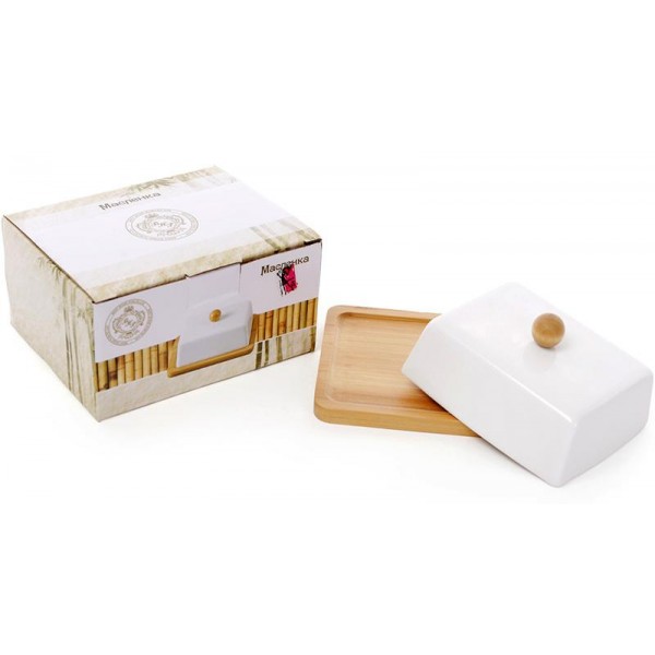 Маслянка Ceram-Bamboo фарфорова з бамбуковим блюдцем 14х12см (111540) Маслянка Ceram-Bamboo фарфорова з бамбуковим блюдцем 14х12см (111540)