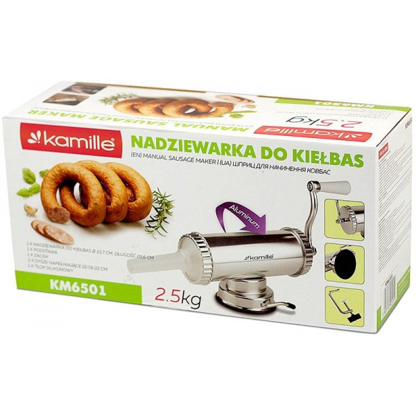 Шприц для наповнення ковбас Kamille 2.5кг з 3-ма насадками (133450) Шприц для наповнення ковбас Kamille 2.5кг з 3-ма насадками (133450)