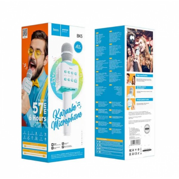 Микрофон с караоке, Bluetooth, AUX, 1200 мАч, HOCO BK5 Cantando, Голубой (133850) Микрофон с караоке, Bluetooth, AUX, 1200 мАч, HOCO BK5 Cantando, Голубой (133850)