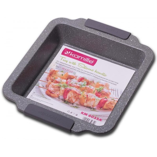 Форма для випічки Kamille Marble 30.3х26.7х6см з силіконовими ручками (38950) Форма для випічки Kamille Marble 30.3х26.7х6см з силіконовими ручками (38950)