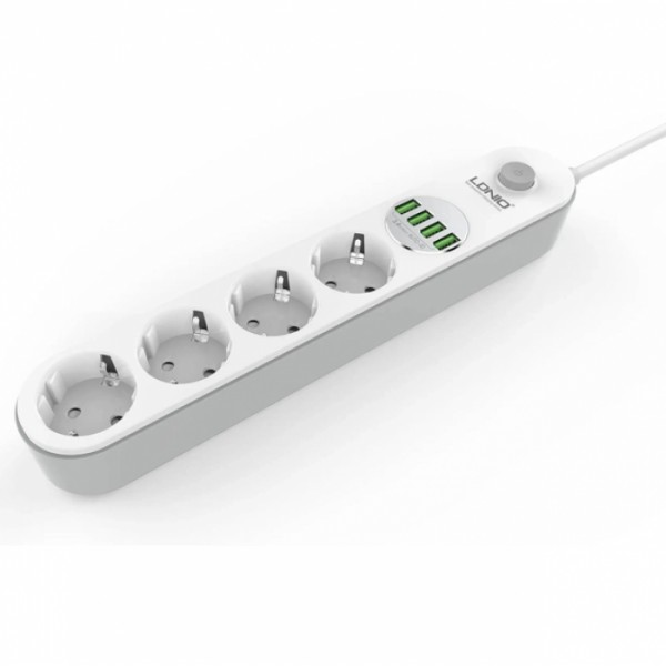 Сетевой фильтр удлинитель 4 евро розетки 4 USB 2м с защитой и заземлением LDNIO SE4432 2500W 10A USB 3.4A (51370)