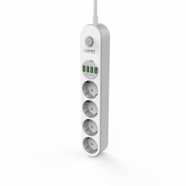 Сетевой фильтр удлинитель 4 евро розетки 4 USB 2м с защитой и заземлением LDNIO SE4432 2500W 10A USB 3.4A (51370)
