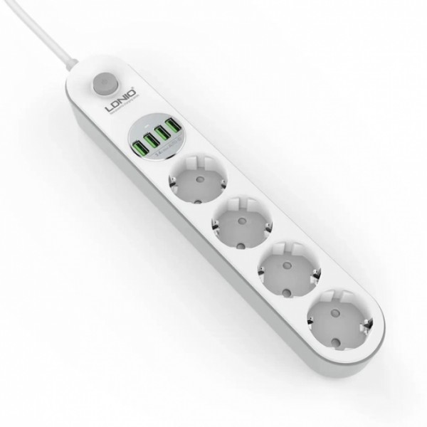 Сетевой фильтр удлинитель 4 евро розетки 4 USB 2м с защитой и заземлением LDNIO SE4432 2500W 10A USB 3.4A (51370)