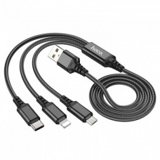 Кабель для зарядки телефонов HOCO X76 3 в 1 USB to Type-C+Lightning+MicroUSB 2A Чёрный (38780)