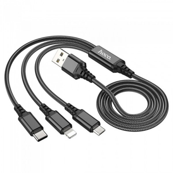 Кабель для зарядки телефонов HOCO X76 3 в 1 USB to Type-C+Lightning+MicroUSB 2A Чёрный (38780)
