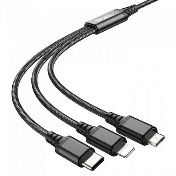 Кабель для зарядки телефонов HOCO X76 3 в 1 USB to Type-C+Lightning+MicroUSB 2A Чёрный (38780) Кабель для зарядки телефонов HOCO X76 3 в 1 USB to Type-C+Lightning+MicroUSB 2A Чёрный (38780)