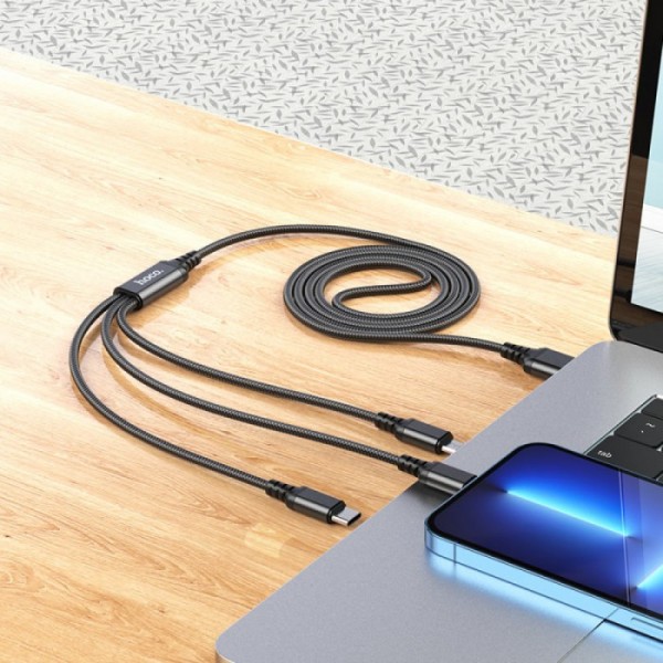 Кабель для зарядки телефонов HOCO X76 3 в 1 USB to Type-C+Lightning+MicroUSB 2A Чёрный (38780) Кабель для зарядки телефонов HOCO X76 3 в 1 USB to Type-C+Lightning+MicroUSB 2A Чёрный (38780)