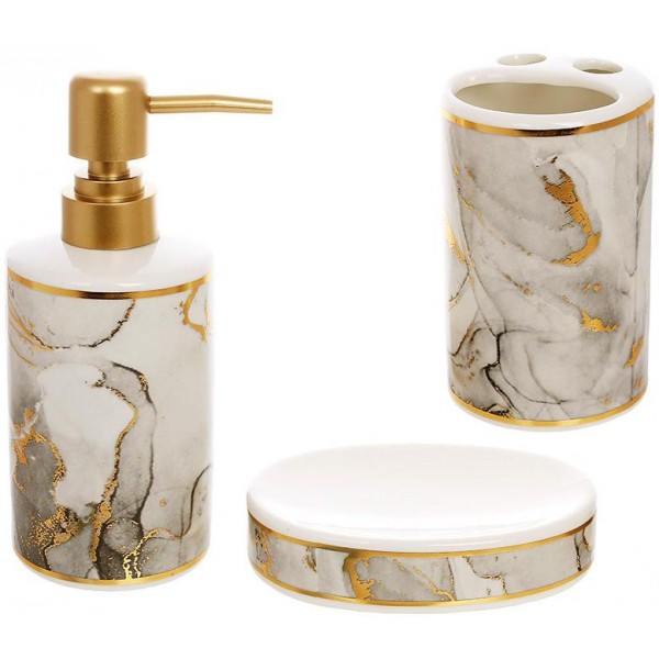 Набір аксесуарів Bright для ванної кімнати "Grey Marble Gold" 3 предмети, кераміка (113290)