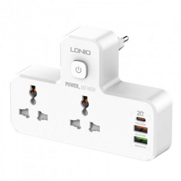 Сетевой разветвитель фильтр LDNIO SC2311 на 2 розетки 2 USB 3A + Type C (38690)