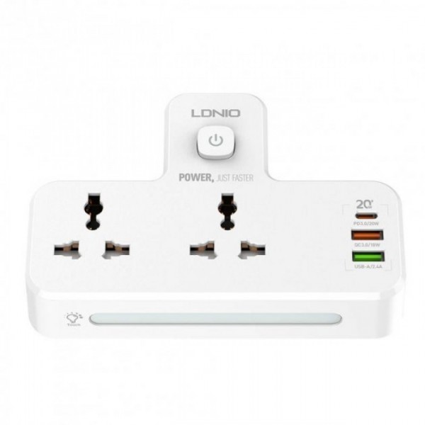 Сетевой разветвитель фильтр LDNIO SC2311 на 2 розетки 2 USB 3A + Type C (38690)