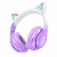 Наушники Hoco W42 Cat Ear Bluetooth с кошачьими ушками и LED подсветкой Фиолетовые с белым (133790)