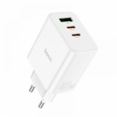 Сетевое зарядное устройство адаптер HOCO C126A Pure 1USB/2Type-C, 40W, поддержка быстрой зарядки PD/QC/FCP/AFC (133890)