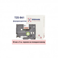 Лента для принтера этикеток UKRMARK B-Fc-TB61P-BK/OR, аналог TZeB61, флуорисцентна, 36мм х 8м, black on orange (900539)