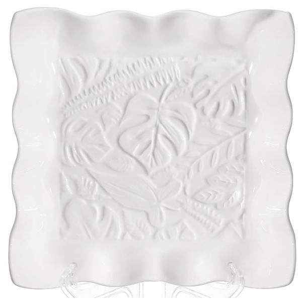 Набір 3 обідні тарілки квадратні "White City Монстера" Ø21см, біла порцеляна (110721)