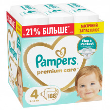 Подгузники Pampers Premium Care Розмір 4 (9-14 кг) 188 шт (8006530223829)