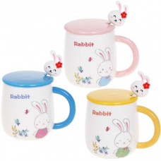 Кружка порцелянова "Rabbit" 430мл з кришкою і ложкою, 3 дизайни (110241)