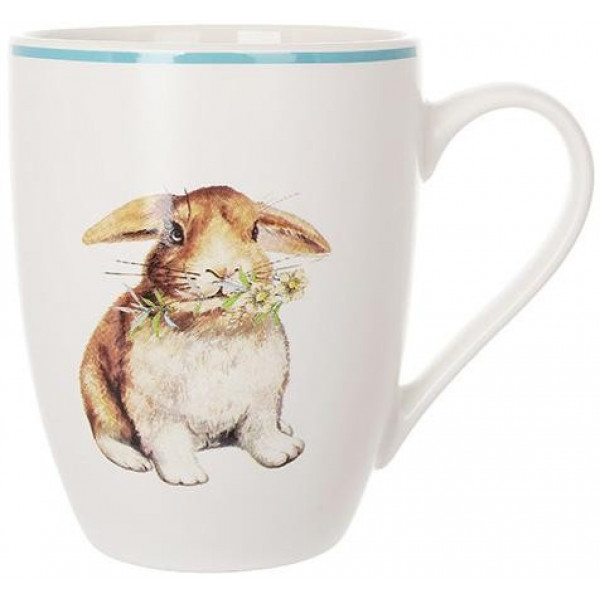 Кухоль порцеляновий Happy Rabbit 340мл з блакитною облямівкою (110341)