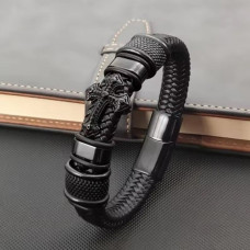 Браслет мужской кожаный CRUSEDER BLACK черный с чернением на магнитной застежке 19-21 см (2520763525)