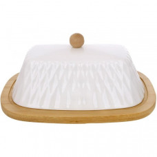 Маслянка Ceram-Bamboo Romb порцелянова з бамбуковим блюдцем 20.5х14.5см (111561)