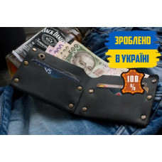 Кожаный мужской кошелек ручная работа Гранж черный с заклепками (256131250)