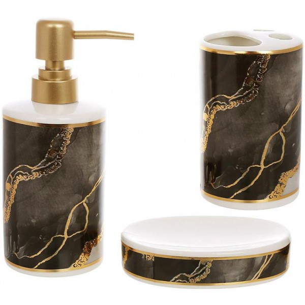 Набір аксесуарів Bright для ванної кімнати "Black Marble Gold" 3 предмети, кераміка (113291)