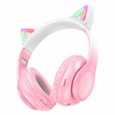 Наушники Hoco W42 Cat Ear Bluetooth с кошачьими ушками и LED подсветкой Розовые с белым (133791)