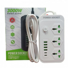 Сетевой удлинитель фильтр Power Socket J07 на 3 розетки + 4 USB 3.4A и 2 Type-C Белый (78791)
