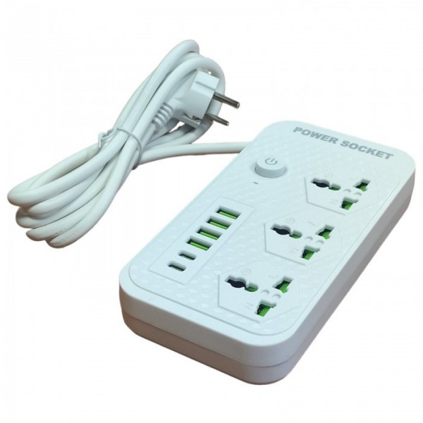 Сетевой удлинитель фильтр Power Socket J07 на 3 розетки + 4 USB 3.4A и 2 Type-C Белый (78791)