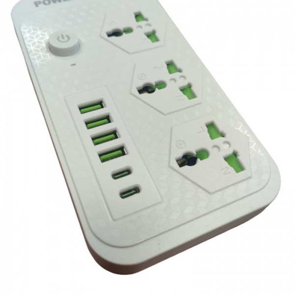 Сетевой удлинитель фильтр Power Socket J07 на 3 розетки + 4 USB 3.4A и 2 Type-C Белый (78791)
