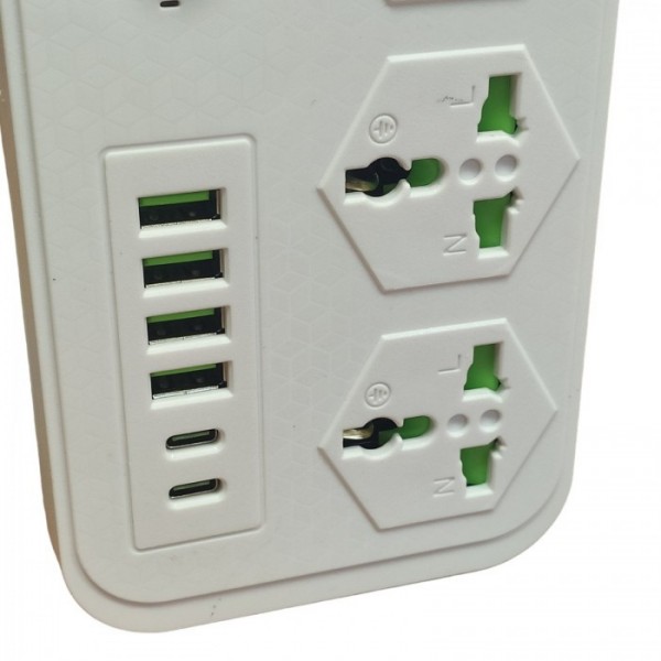 Сетевой удлинитель фильтр Power Socket J07 на 3 розетки + 4 USB 3.4A и 2 Type-C Белый (78791)