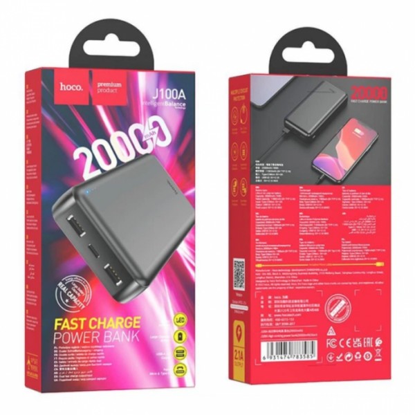Внешний аккумулятор Power bank HOCO J100A 20000mAh Повербанк для телефона / Павербанк Черный (130891)