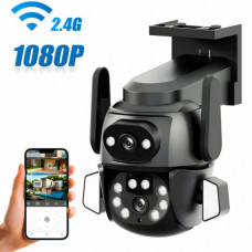 Камера наружная поворотная уличная двойная WIFI DOUL CAM Q-821 FULL-HD 4Mp Ночная сьемка Черная (119032)