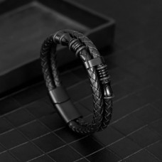 Браслет мужской кожаный SWAP черный 17-19 см (длина 21 см) (2360061755)