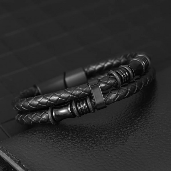 Браслет мужской кожаный SWAP черный 17-19 см (длина 21 см) (2360061755) Браслет мужской кожаный SWAP черный 17-19 см (длина 21 см) (2360061755)