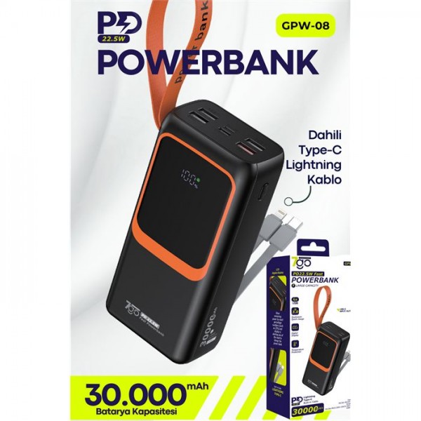 Внешний аккумулятор Power bank 7GO GPW-08 30000mAh PD22,2W+QC3.0 батарея быстрая зарядка Чёрный (130752)