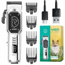 Аккумуляторная машинка для стрижки животных триммер VGR V-201 + 4 насадки, USB-зарядка (108162)