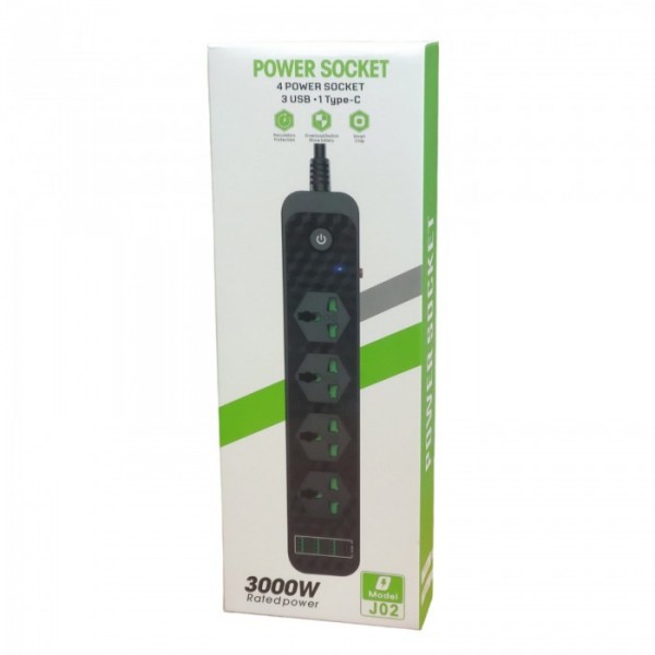 Сетевой удлинитель фильтр Power Socket J02 на 4 розетки + 3 USB 3.4A и 1 Type-C Белый (80672) Сетевой удлинитель фильтр Power Socket J02 на 4 розетки + 3 USB 3.4A и 1 Type-C Белый (80672)