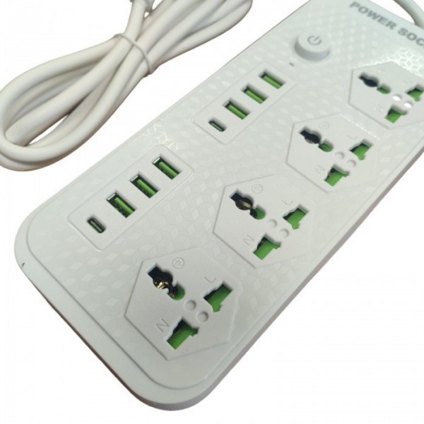 Сетевой удлинитель фильтр Power Socket J08 на 4 розетки + 6 USB 3.4A и 2 Type-C Белый (78792) Сетевой удлинитель фильтр Power Socket J08 на 4 розетки + 6 USB 3.4A и 2 Type-C Белый (78792)