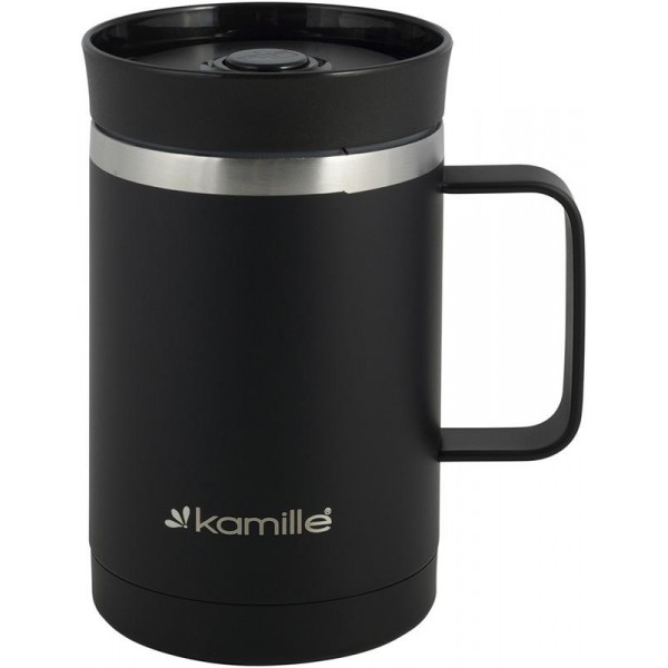 Термокружка Kamille 360мл з ручкою, чорна (114203)