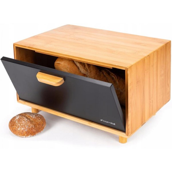 Хлібниця Kamille Black&Wood бамбукова 36х26х23см зі сталевою кришкою (109623)