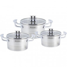 Набір 3 каструлі Kamille Casserote 1.7л, 2.4л, 3.1л з нержавіючої сталі зі скляними кришками (97623)